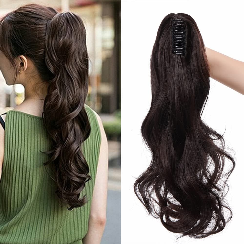 17"(43cm) SEGO Ponytail Long Synthetic Hair Looks Natural [Red Brown/Orange] Clip in Hair Extensions Curly Tail Ponytail Extension (90g) — view 50