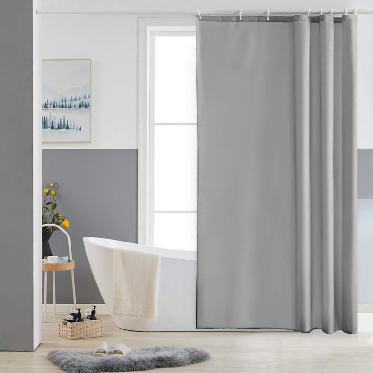 Furlinic Cortina Ducha 200x200cm Antimoho Impermeable Lavable Blanco Tela Poliéster Grandes Cortinas de Baño con 12 Aros de Cortina Ducha. — view 19
