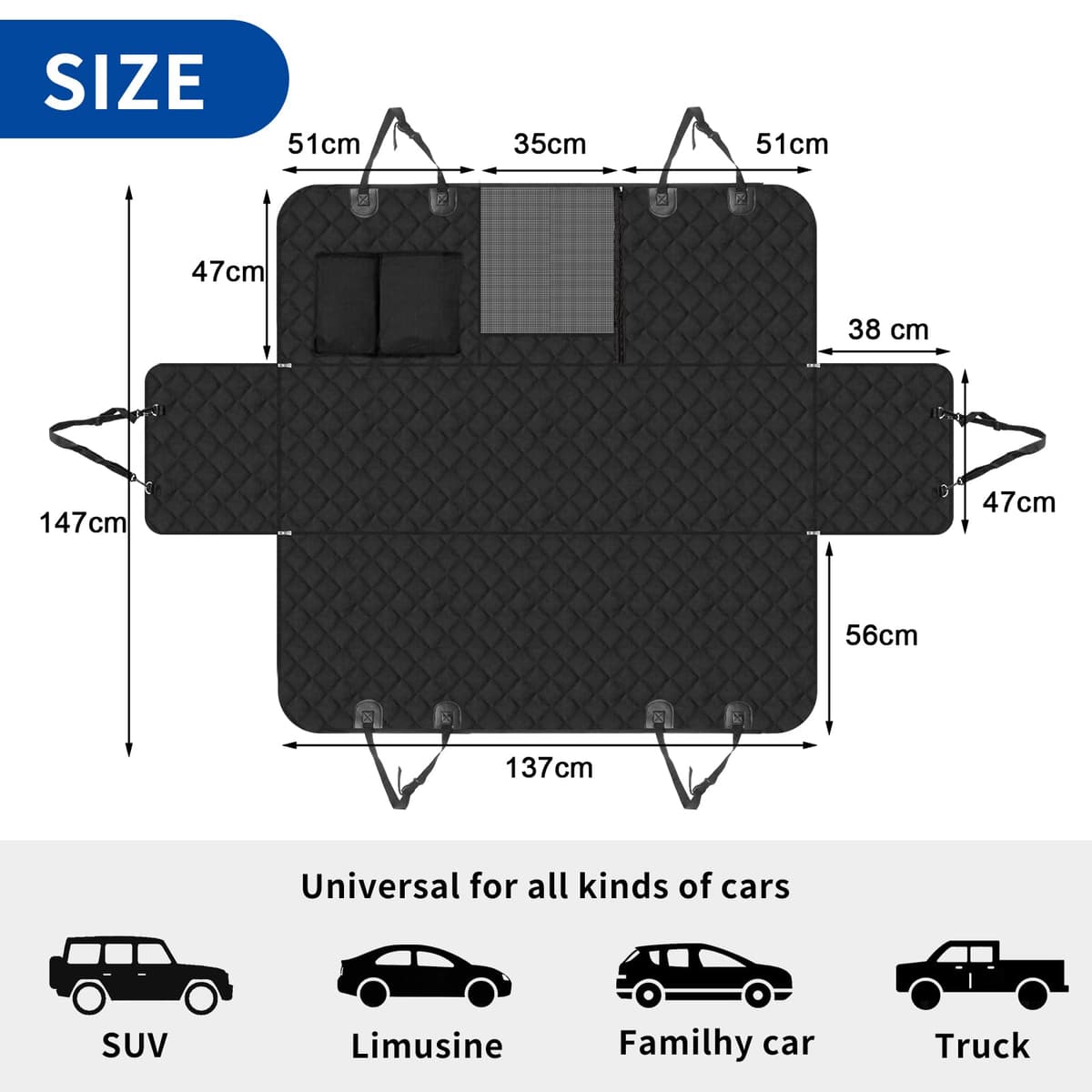4 en 1 Funda Coche Perros Asiento Trasero, Cubre Asientos con Ventana Protector Lateral, Impermeable Antideslizante, SUV, Camiones (137 x 147 cm) — view 2