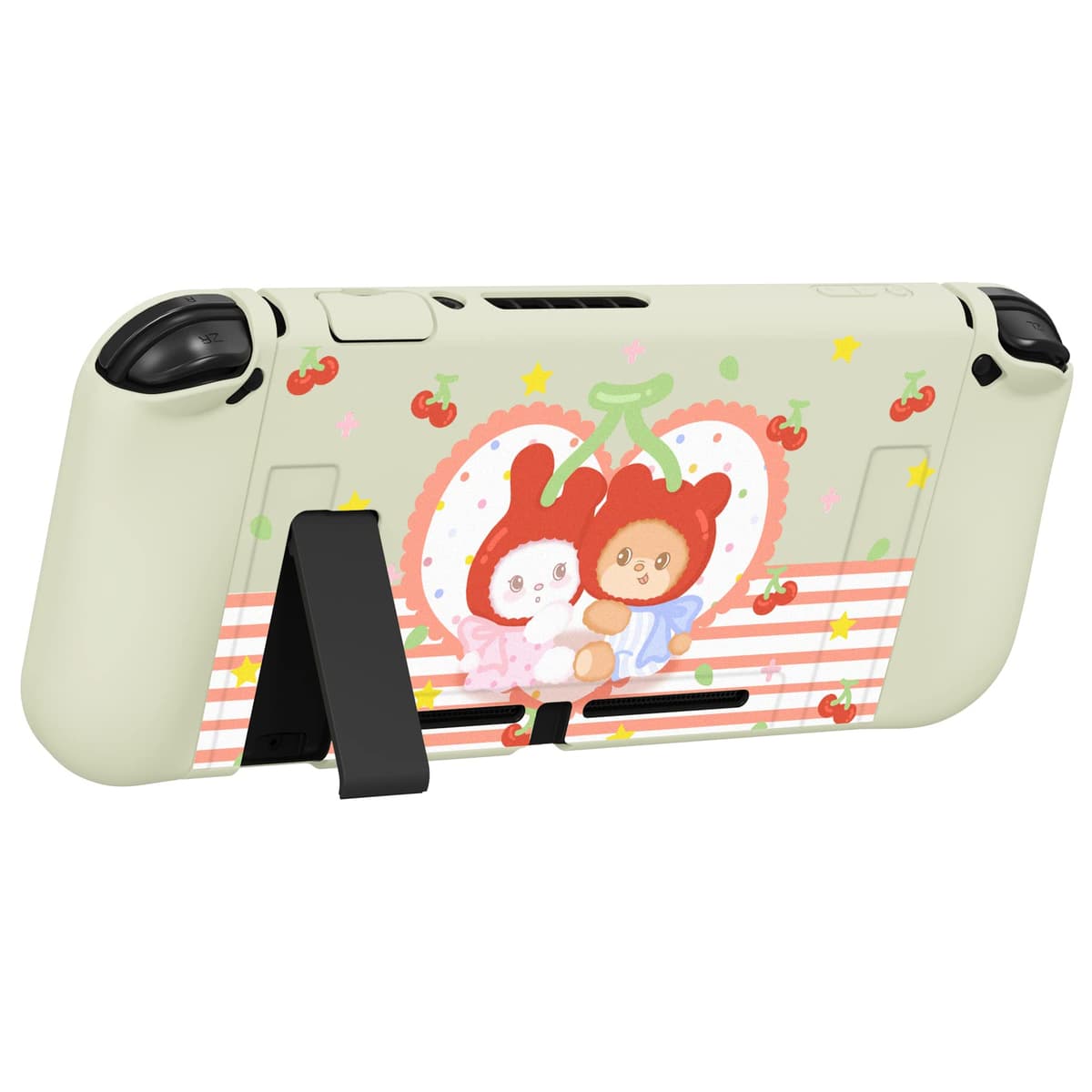 playvital ZealProtect Soft Protective Case for Nintendo Switch, Flexible Cover Protector for Switch with Screen Protector & Thumb Grip Caps & ABXY Direction Button Caps - Cherry Bunny & Cherry Bear — view 7