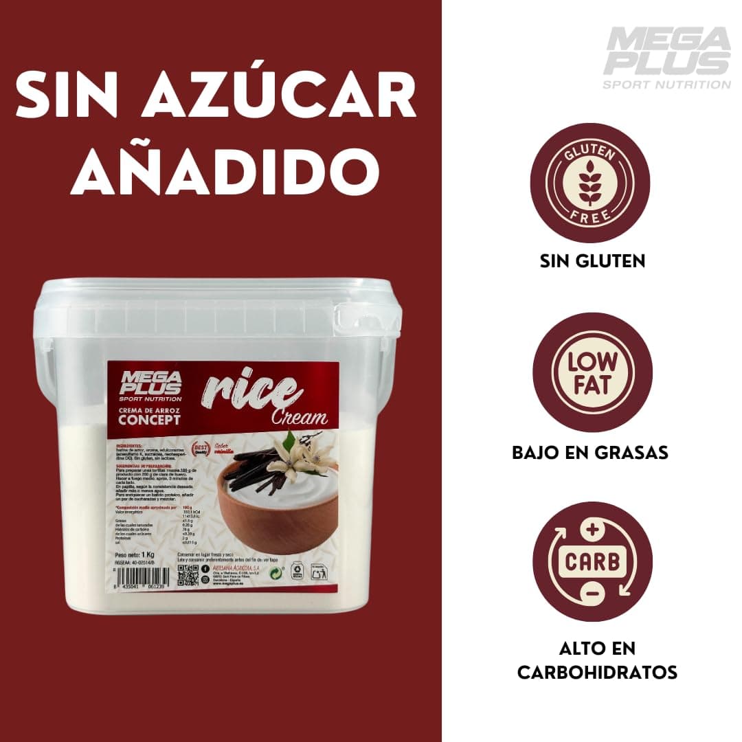 Crema de Arroz - Mega Plus Concept - Crema de arroz en polvo - Sin azúcares añadidos - alto en carbohidratos - Sin Gluten - Sin Lactosa- 1 kg (1 Kg, Choco Nutella) — view 3