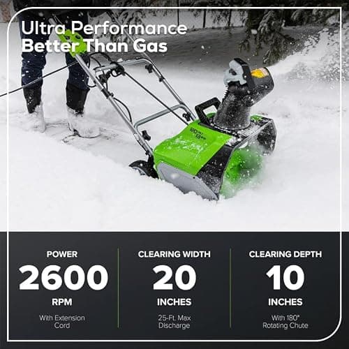 Greenworks 13 Amp 20-Inch Corded Electric Snow Blower-Walk-Behind Snow Thrower with 180° Adjustable Chute & 30FT Throwing Distance & 8" Clearing Depth, Ideal for Driveway, Walkway & Yard Snow Removal — view 2