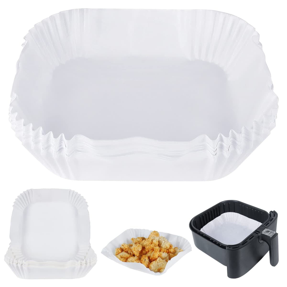 BYKITCHEN Air Fryer Parchment Paper Liner, 50PCS Square Air Fryer Liners Disposable, Greaseproof Paper, Compatible with COSORI, Ninja, Tefal, Russell Hobbs Fryers (Unbleached) — view 14
