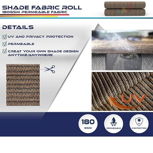 Windscreen4less 8'x50' Sun Shade Fabric Roll Shade Cloth Cover Wind Screen UV Block for Outdoor Pergola Patio Backyard Garden Greenhouse, Brown — view 3