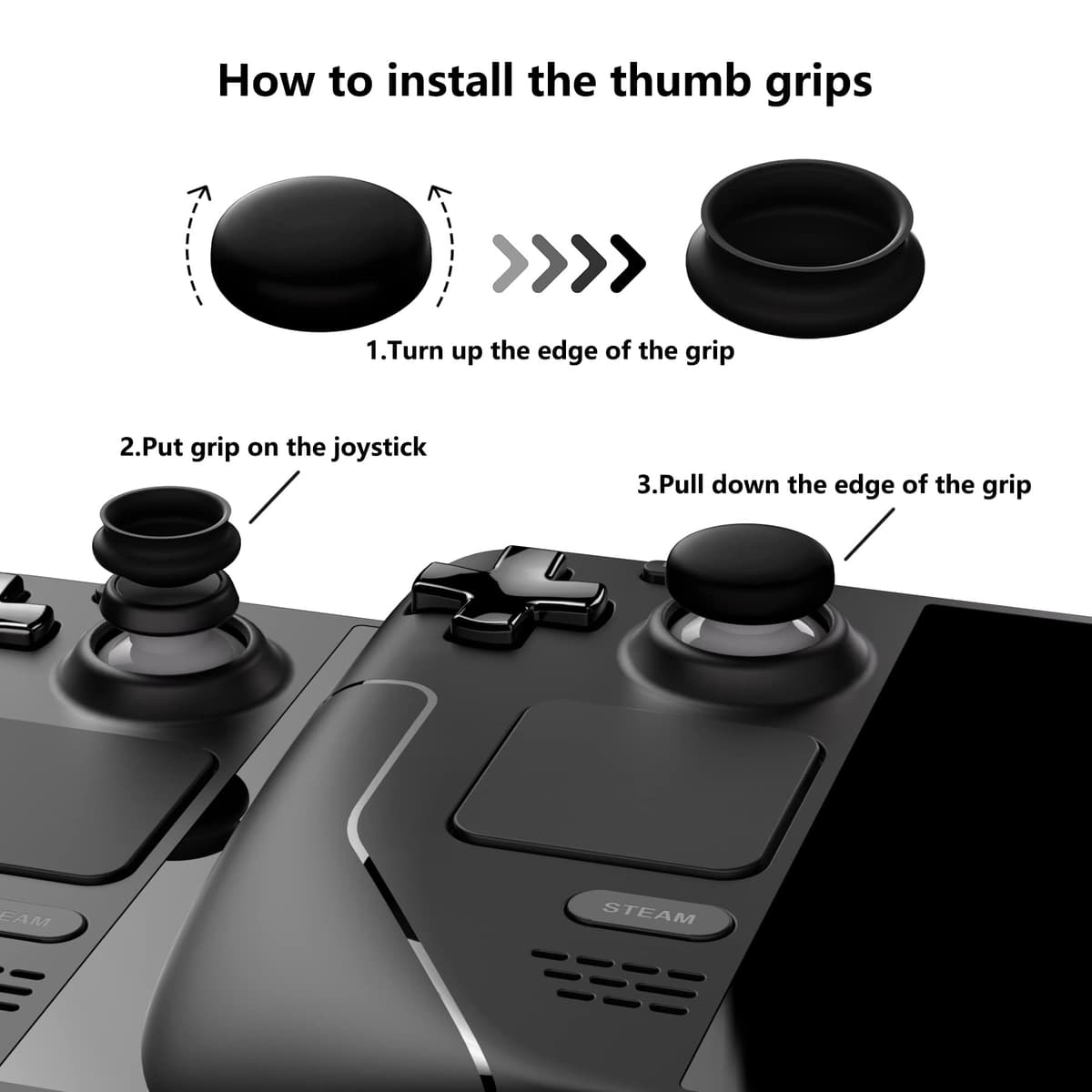 playvital Thumb Grip Caps for Steam Deck LCD, for PS Portal Remote Player Silicone Thumbsticks Grips Joystick Caps for Steam Deck OLED - Diamond Grain & Crack Bomb Design Fleeting Gray — view 3