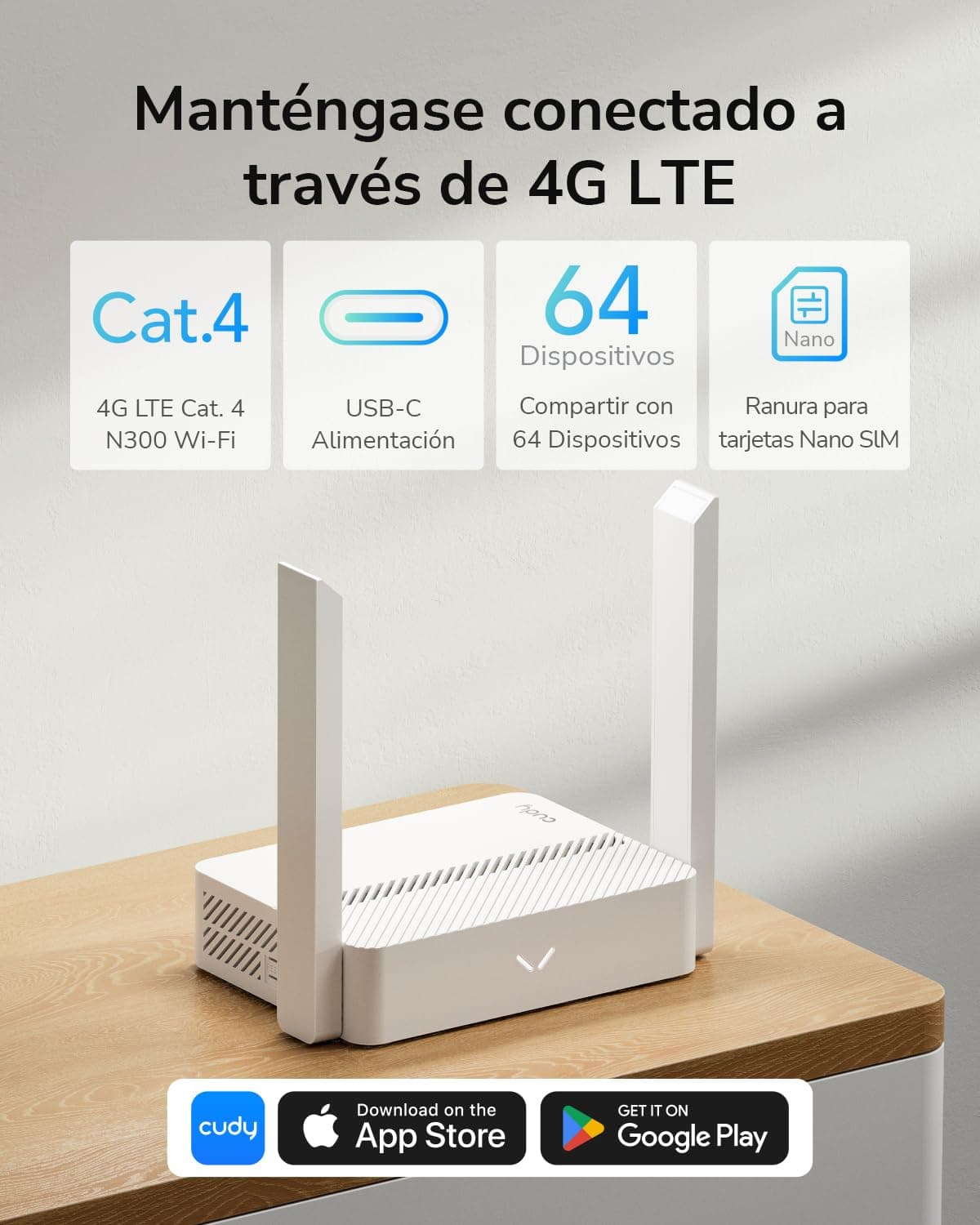 Cudy Nuevo LT300 Router 4G SIM LTE WiFi 300Mbps, Router con Tarjeta SIM, Compatible con Todos los operadores, 2×2 MIMO, Sin Necesidad de Configuración, OpenVPN, WireGuard — view 2