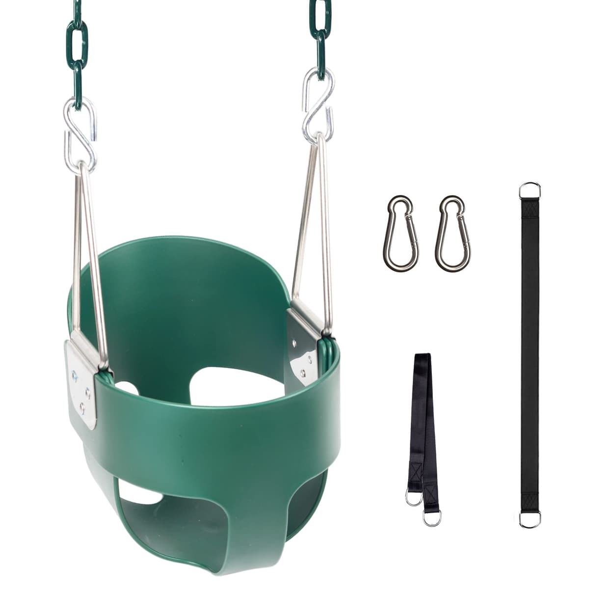 KINSPORY Toddler Swing, 59" Heavy-Duty Coated Iron Chains Baby Swing, High Back Full Bucket Infant Swing Seat with Tree Straps for Indoor & Outdoor Backyard Swing Sets (Pink) — view 10