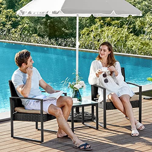 SONGMICS 3-Piece Patio Set Outdoor Patio Garden Furniture Sets, PE Rattan, Outdoor Seating for Bistro Front Porch Balcony, Easy to Assemble, 2 Chairs and 1 Table, Black and Beige UGGF010WZ05 — view 3