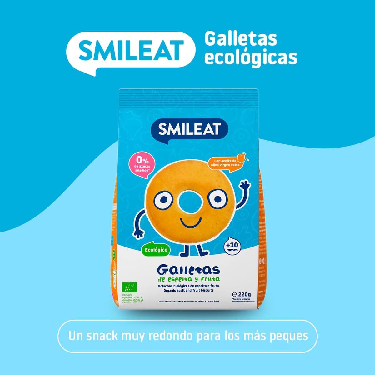 Smileat - Galletas de Espelta y Fruta para Peques 10+ meses - Sin Azúcar Añadido, Con Aceite de Oliva Virgen Extra- Perfectas Como Snack o Merienda - 220g — view 2