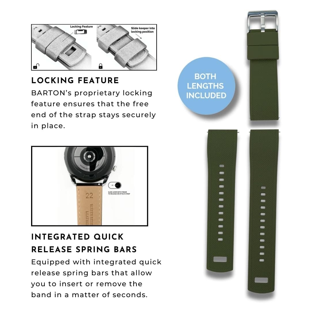 Barton Elite Silicone Watch Bands - Quick Release - Choose Color - 18mm, 19mm, 20mm, 21mm, 22mm, 23mm & 24mm Watch Straps (Stainless & Black Buckle Available) — view 5