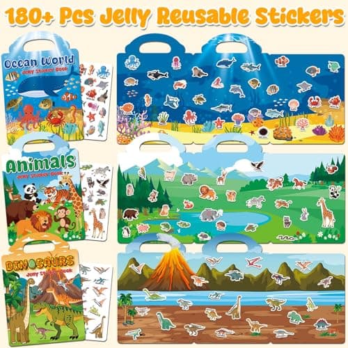 LYNKTOTS 6 Sets Reusable Sticker Book for Kids, Jelly Sticker Kids, Travel Stickers Activity Book Travel Toys for Toddlers — view 3