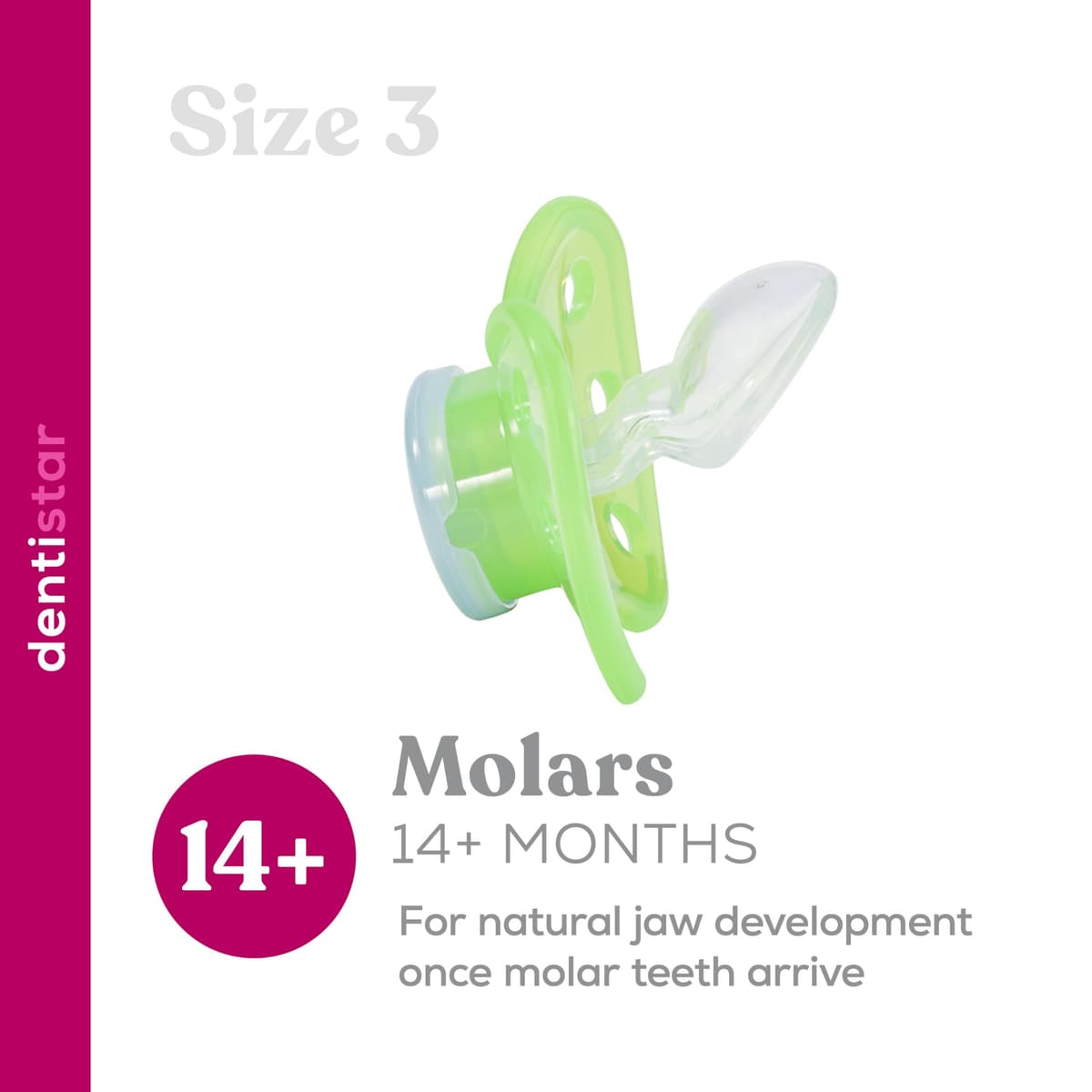 dentistar Night Silicone Soother Set of 3 - Size 3, from 14 Months - Silicone Soother with Dental Step - Glow in The Dark Baby Dummy - Made in Germany - Moon, Yellow — view 4