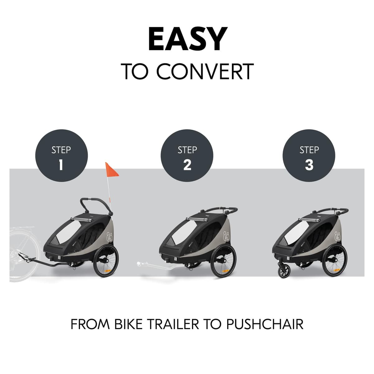 hauck Dryk Duo Plus, Black - 2in1 Kids Bike Trailer & Pushchair with Suspension 2 Seats Folding Bicycle Trailer with XL Storage, Tow Bar, Hitch, Pennant, Stroller Wheel & LED Rear Light — view 6