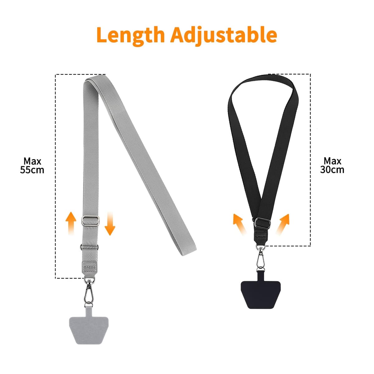 CACOE Universal Mobile Phone Chain, 2 Pcs Adjustable Collar Lanyard and 2 Pcs Durable Patches, Lanyard Mobile Phone Neck Strap Compatible with Most Smartphones — view 3