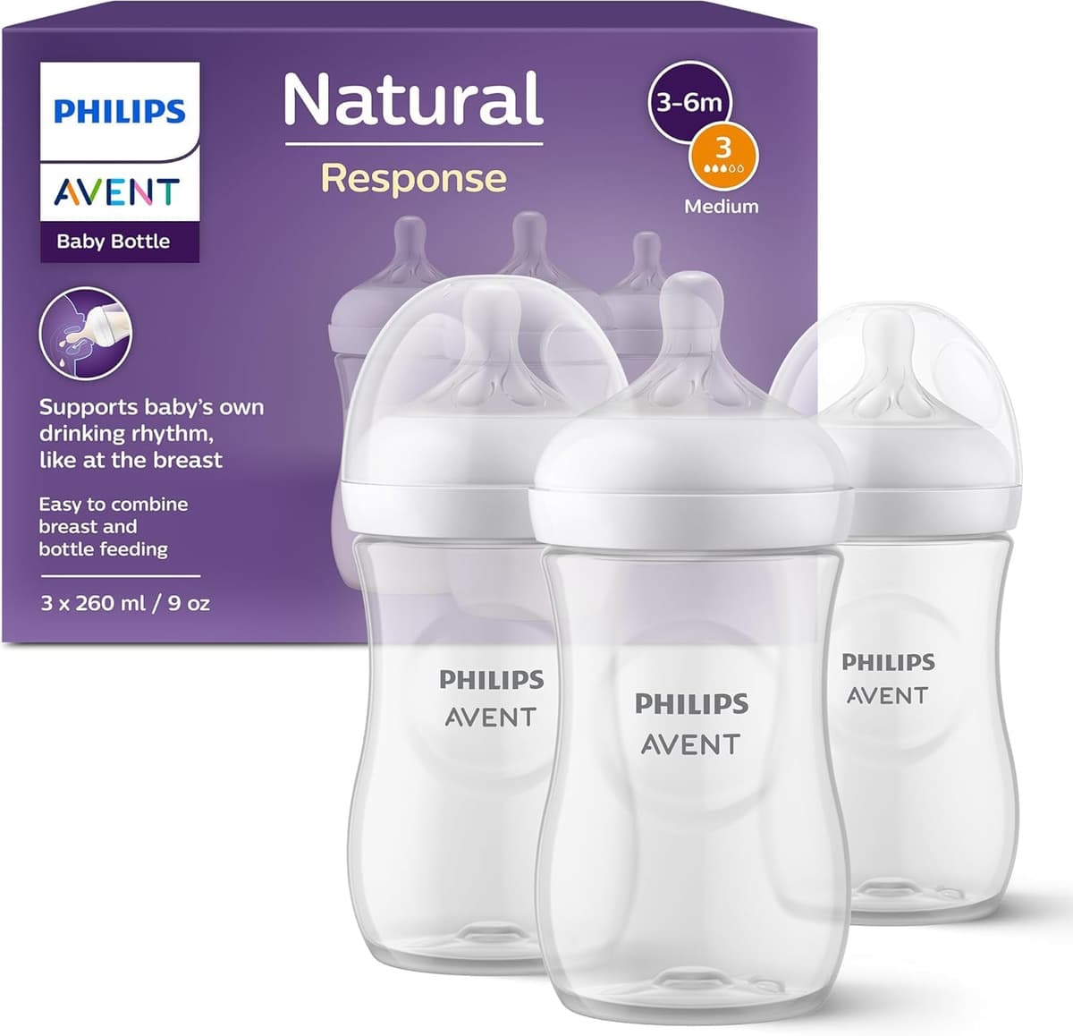 Philips Avent Biberón Natural Response: biberón para bebés recién nacidos de 260 ml, sin BPA, a partir de 3 a 6 meses modelo SCY903/01) — view 10