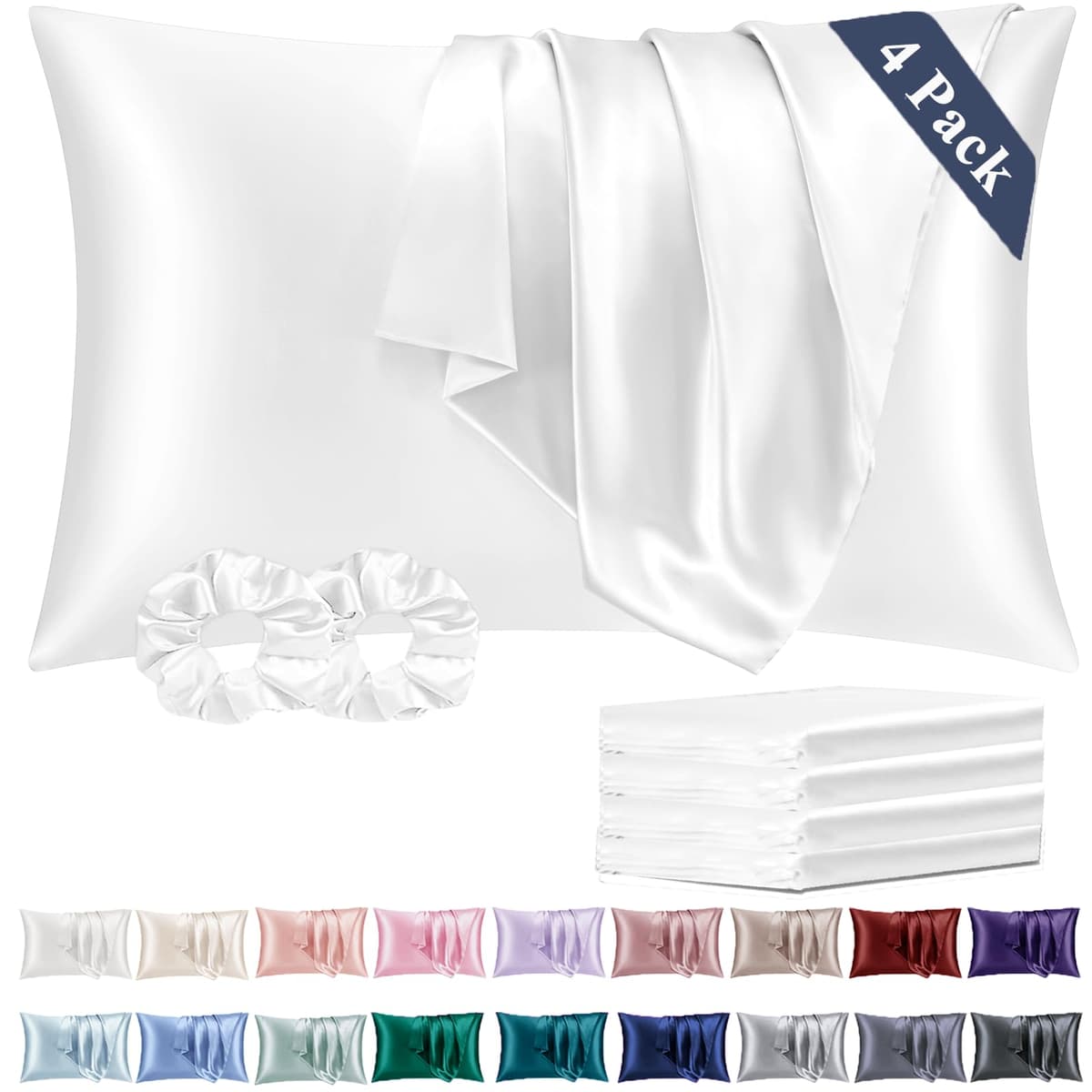 Vielit 2 Pack Satin Pillowcase for Hair and Skin Cooling,Soft as Silk Pillowcase for Hair and Skin,Easier Care than Silk Pillow Case Beige 50x75cm Gifts for Women Envelope & 2 Scrunchies — view 74