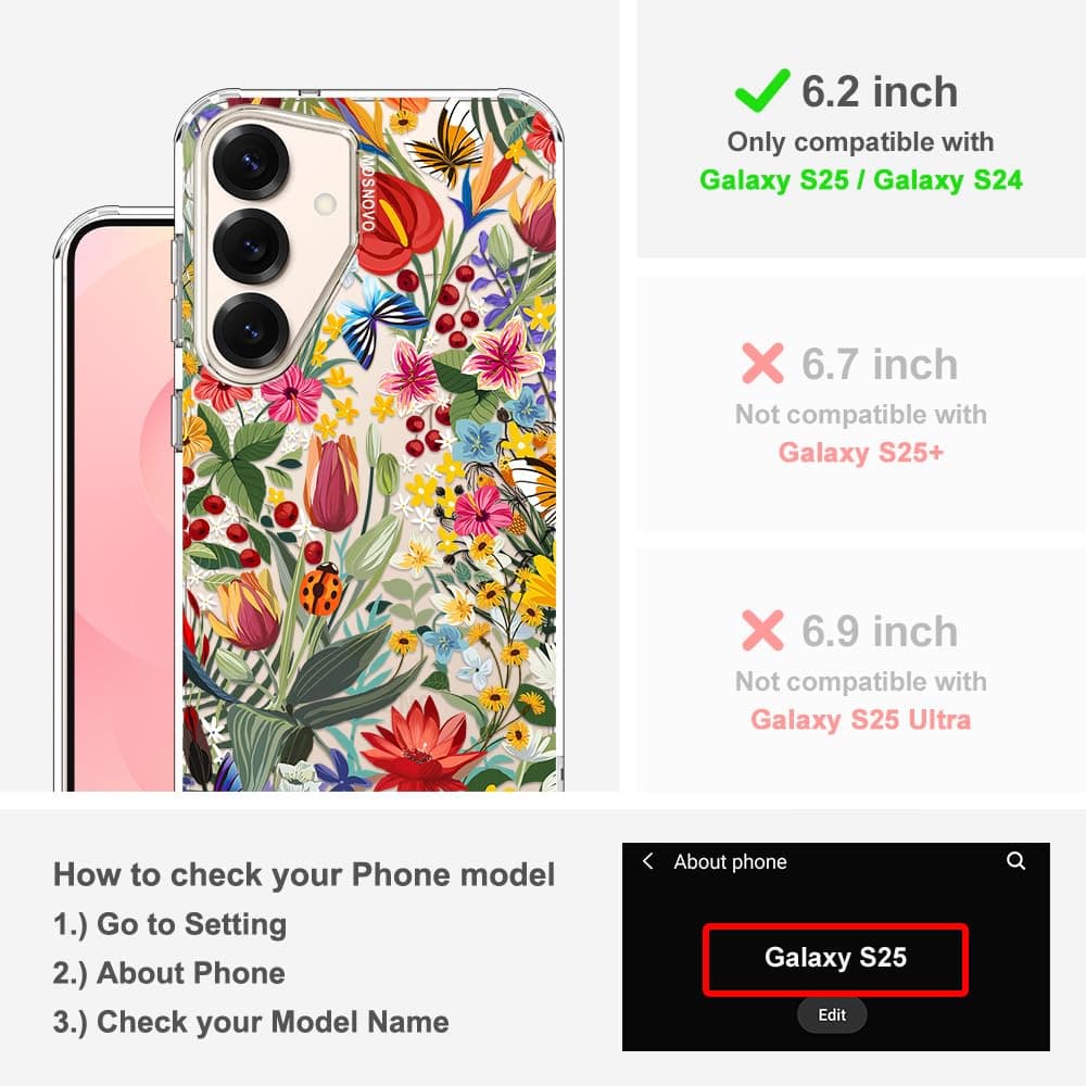 MOSNOVO Case for Samsung Galaxy S25 / Galaxy S24, [Buffertech 6.6ft Military-Grade Drop Protection] [Anti Peel Off Tech] Clear TPU Bumper Phone Case Cover Design - In The Garden — view 2