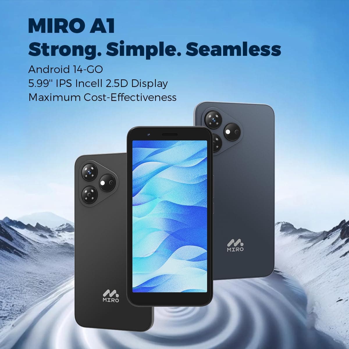 MIRO 4G Cell Phone - New Android 14 Go Edition Smartphone, 6" Display, 2GB+32GB (256GB Expandable), 3000mAh Battery, 5MP+2MP Camera, Dual SIM, 3.5mm Headphone Jack(Blue) — view 3