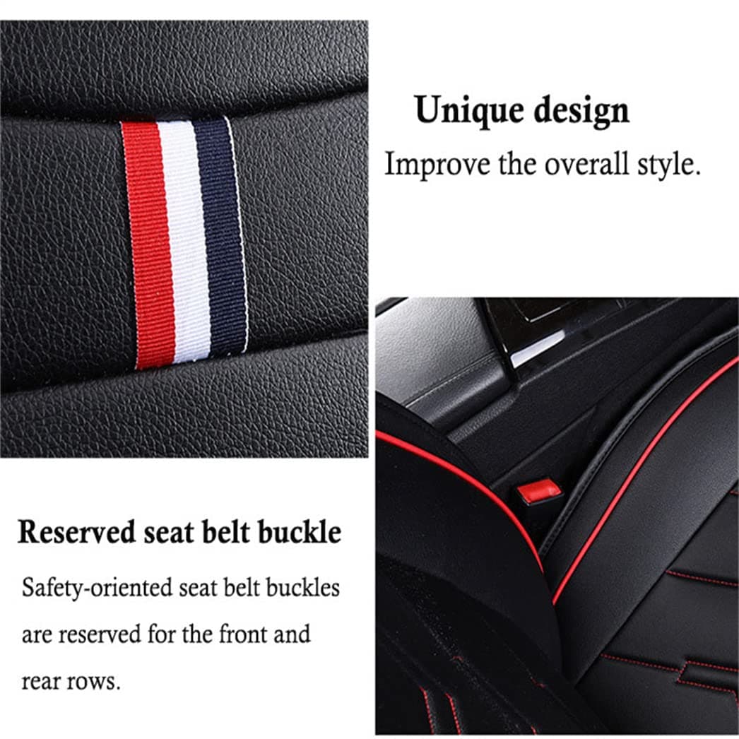 Car Seat Covers 5 Seat Leather Fits for Toyota Prius 2010-2014 Vehicle Seat Cover Full Set Cushion Front Rear Seat Protectors (Black Red) — view 3