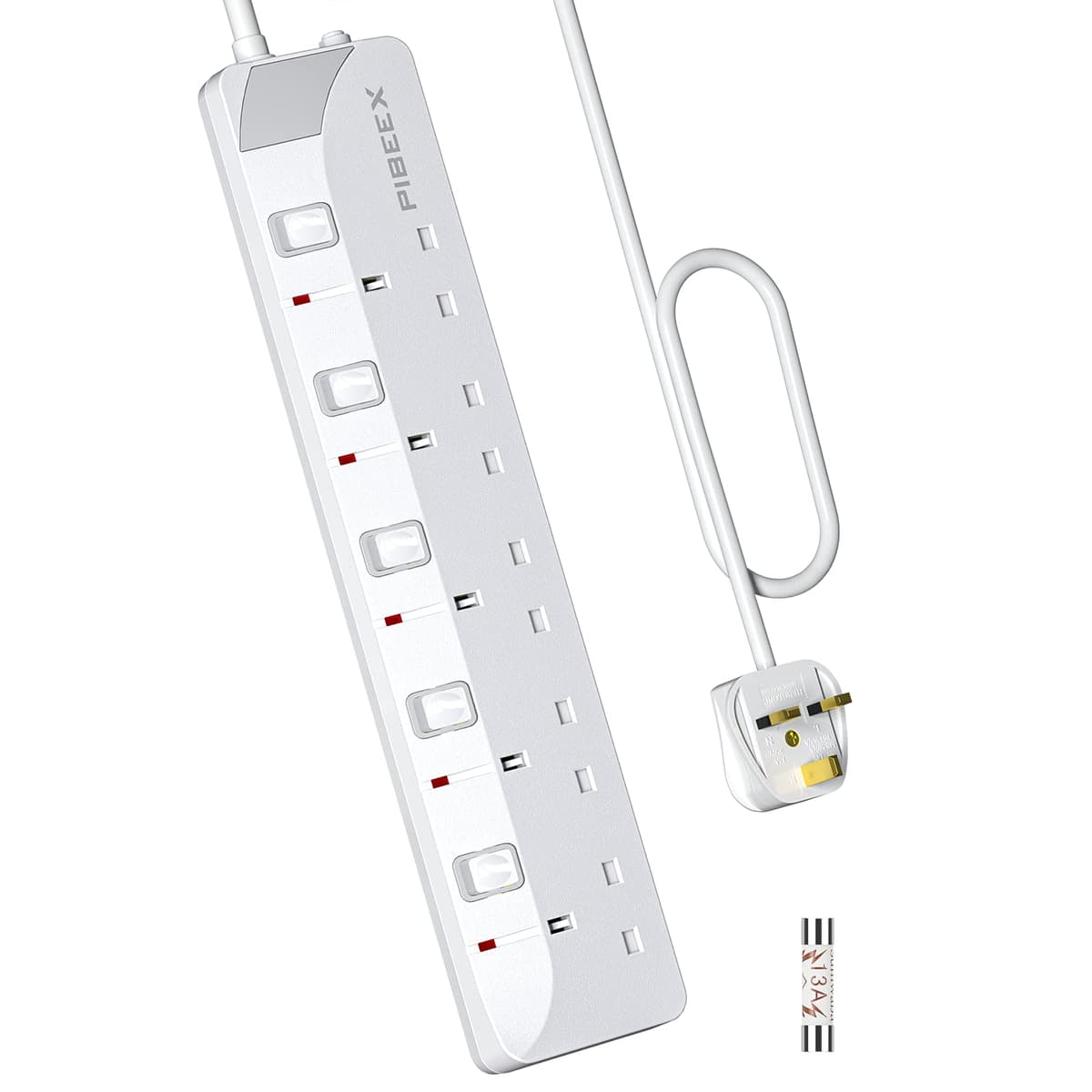 PIBEEX Extension Lead 2 Way Plug Sockets with Individual Switches Wall Mountable Power Strip 1.5M Extension Cable 13A Fused UK Plug 3250W — view 9