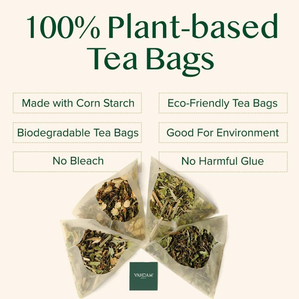 VAHDAM, Himalayan Té Verde (100 Piramidales Bolsitas De Té) 100% Pura Y Natural | Envasado Fresco En La India | Caliente, Frío O Como Kombucha — view 5