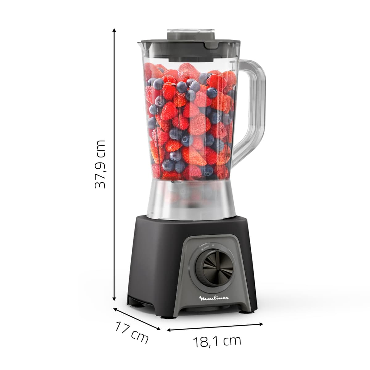 Moulinex Blendeo+, 450 W Blender, 1.5 L Jug, 2 Speeds + Pulse Function, Ice Chopper, Removable and Very Resistant Blades, Grey, LM2C08F0 — view 2