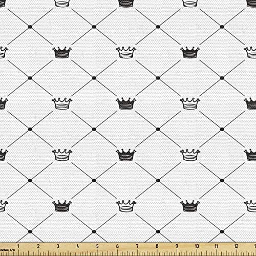 Ambesonne Abstract Fabric by The Yard, Kings Crown Classic Empire Royal on Contemporary Simplistic Display, Decorative Fabric for Upholstery and Home Accents, 1 Yard, Black