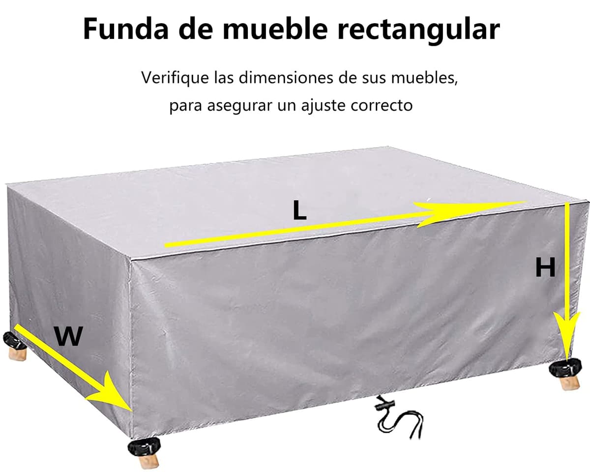 Funda Mesa Jardin Impermeable Varios tamaños 420D Oxford Rectangular Cubre Mueble Jardin Funda Impermeable Anti-UV Resitente al Polvo para Muebles de Exterior sillas mesas Plata 220x110x75cm — view 3