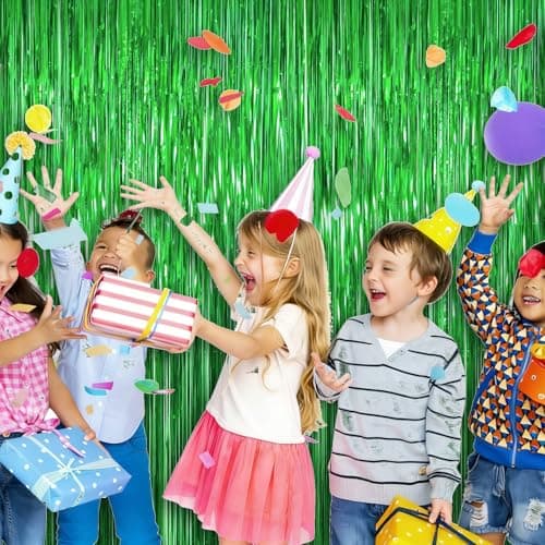 5 Pack 3.28ft x 6.56ft Green Tinsel Foil Fringe Curtains, Photo Booth Backdrop Football Party Decorations for Birthday Wedding Baby Shower Graduation st Patricks Day New Years — view 5