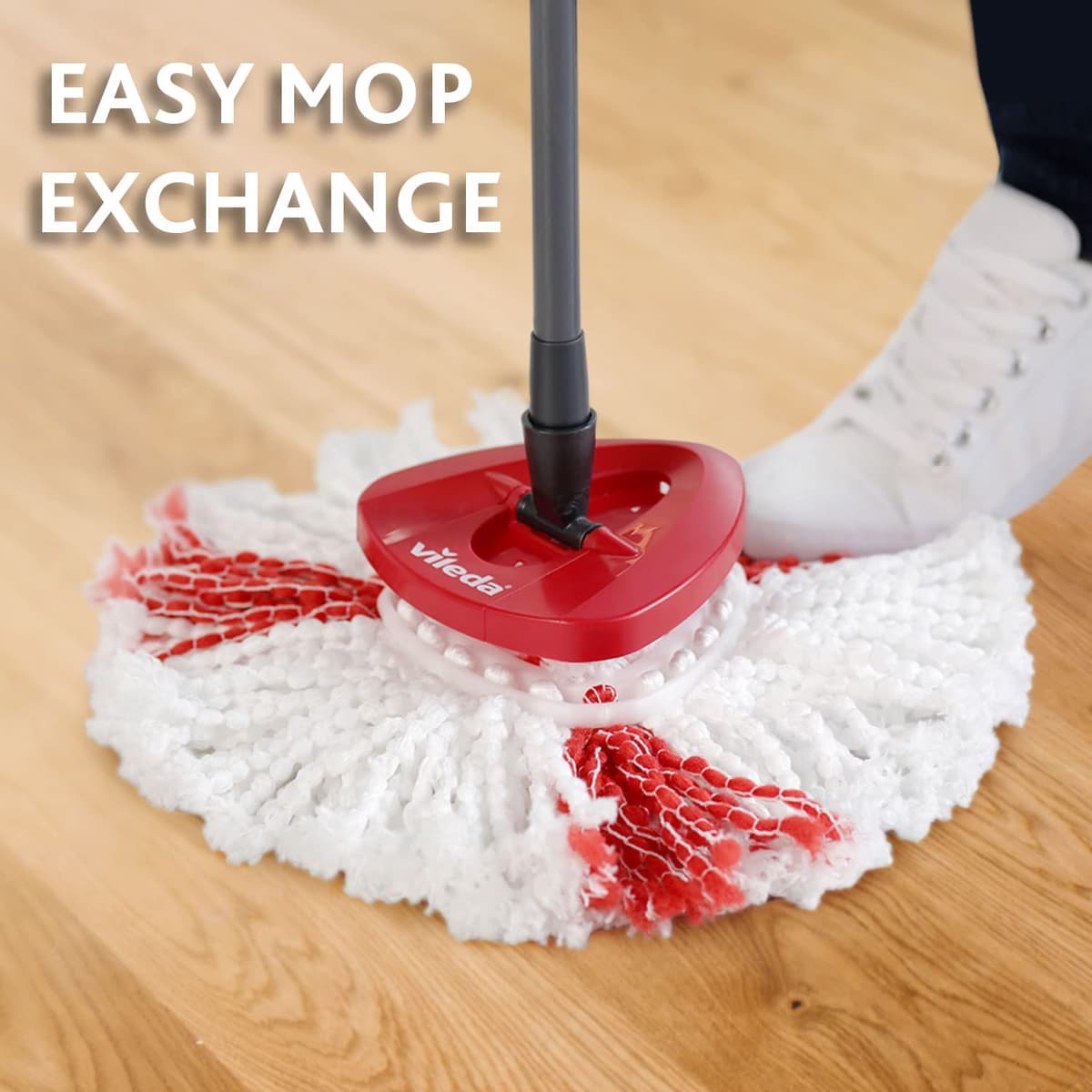 Vileda Turbo 2in1 Spin Mop & Bucket Set with Foot Pedal, Telescopic Handle up to 123cm, 2-in-1 Microfibre Mop Head for Deep Cleaning, Removes 99% Dirt with Water, Suitable for All Hard Floors, Red — view 5