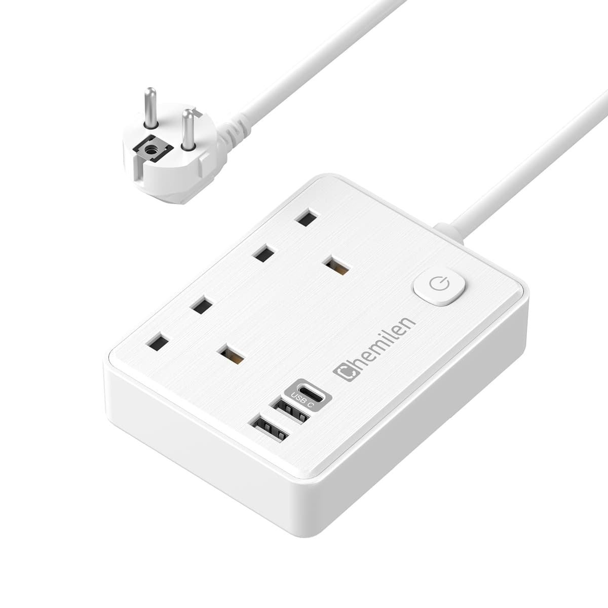 UK to European Plug Adapter 2 UK Outlets & 3 USB Ports, European Plug Adapter with 1.5M Extension Cable for Germany, France, Spain, Turkey, Egypt, Greece, Portugal and More(Type E/F)