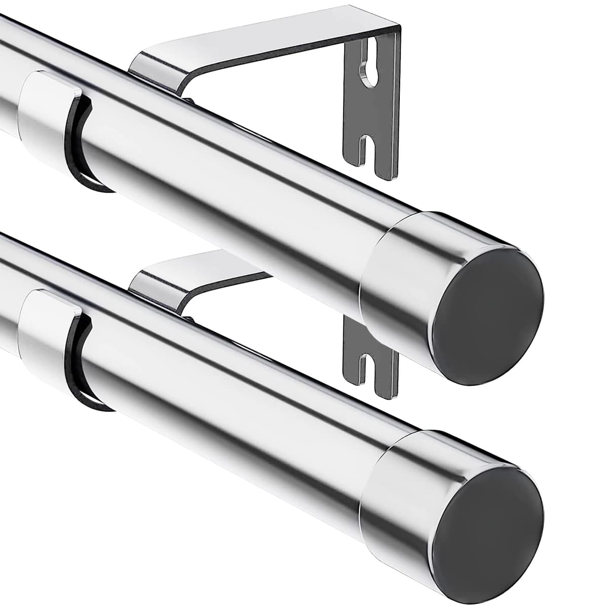 Barra de Cortina, 76-308cm Barra para Cortinas Extensible con Soportes, 16 mm de Diámetro Barra de Cortina Juego Ajustable de Herrajes de Acero Inoxidable Decorativa para Dormitorio/Plata — view 14