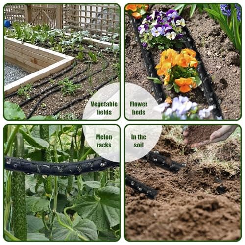 Soaker Hose 100FT, Thickened Flat Soaker Hoses For Garden 100 ft 2 pack, Drip Irrigation Hose Saves 80% Water, Leak-free Design Water Hose with Holes For Lawn, Flower Bed, Vegetable Field (50 FT x 2)