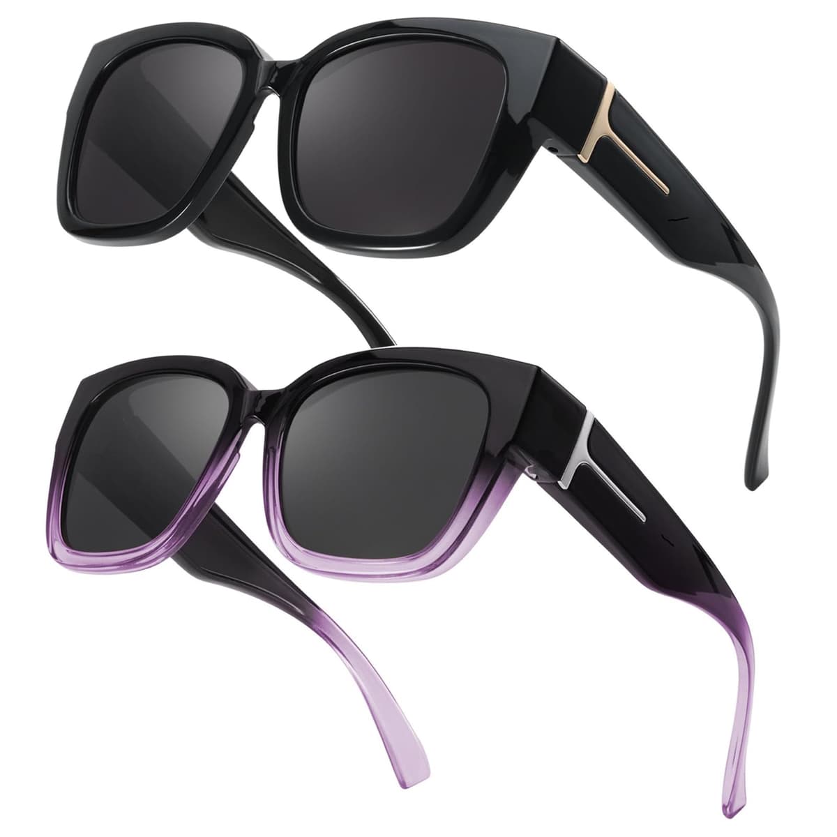 Myiaur 2 Pack Over Glasses Sunglasses for Women Polarised Oversized Frame Sun Glasses with UV400 Protection, Driving & Outdoor