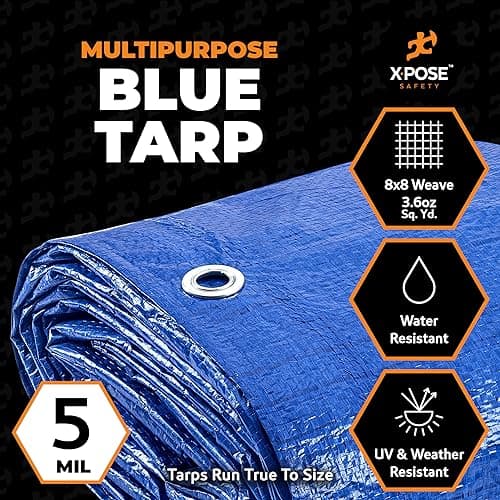 Better Blue Poly Tarp 6' x 8' (2-Pack) - Multipurpose Protective Cover - Lightweight, Durable, Waterproof, Weather Proof - 5 Mil Thick Polyethylene - by Xpose Safety — view 2