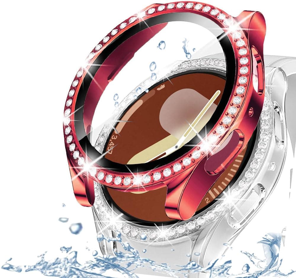 DEALELE [2-PACK] Case Compatible with Samsung Galaxy Watch FE / 5/4 40mm, Bling Double-row Diamond PC Protective Case Protector Cover, 40mm, Rose gold + Transparent — view 104
