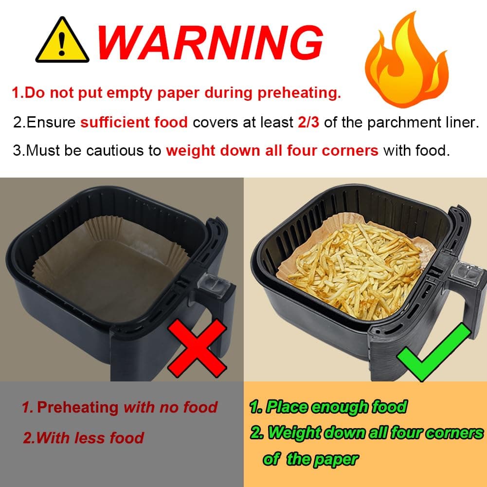 BYKITCHEN Air Fryer Parchment Paper Liner, 50PCS Square Air Fryer Liners Disposable, Greaseproof Paper, Compatible with COSORI, Ninja, Tefal, Russell Hobbs Fryers (Unbleached) — view 5