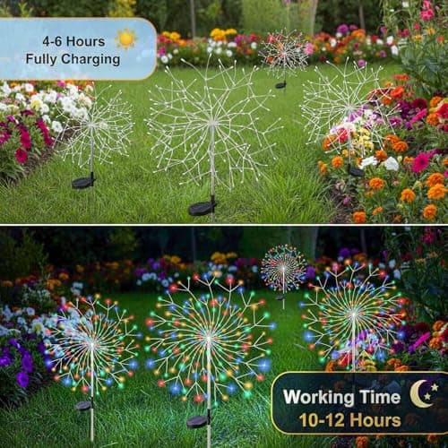 SpaseMaxxx Solar Garden Lights Outdoor, 210 Led & 8 Modes Solar Firework Lights Decorative Waterproof Solar Fairy Fireworks Sparklers Light for Outside Yard Pathway Walkway Balcony Patio Decor,4Pack — view 3