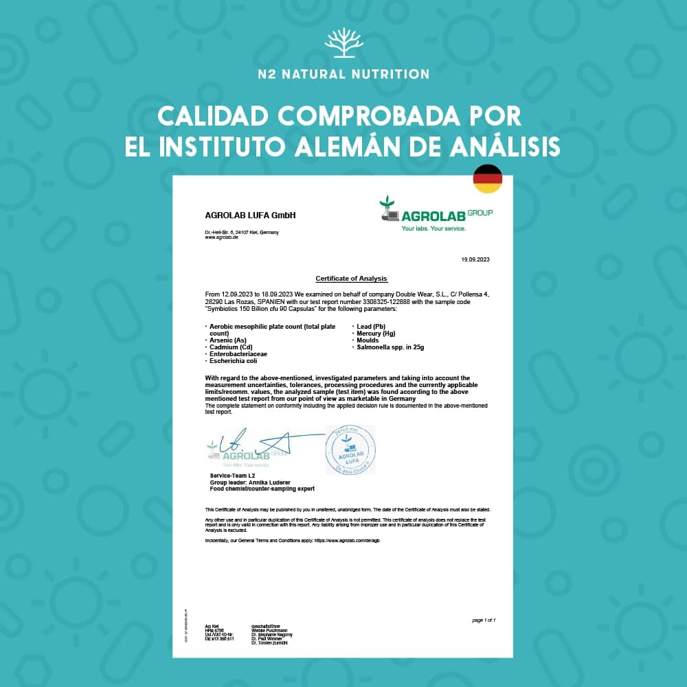 Probioticos 150 mil millones UFC y 20 Cepas. Máxima concentración de Probioticos y Prebioticos intestinales y Zinc. Terapia de choque 76 Días. Colon irritable y gases. Vegano. CE. N2 Natural Nutrition — view 6
