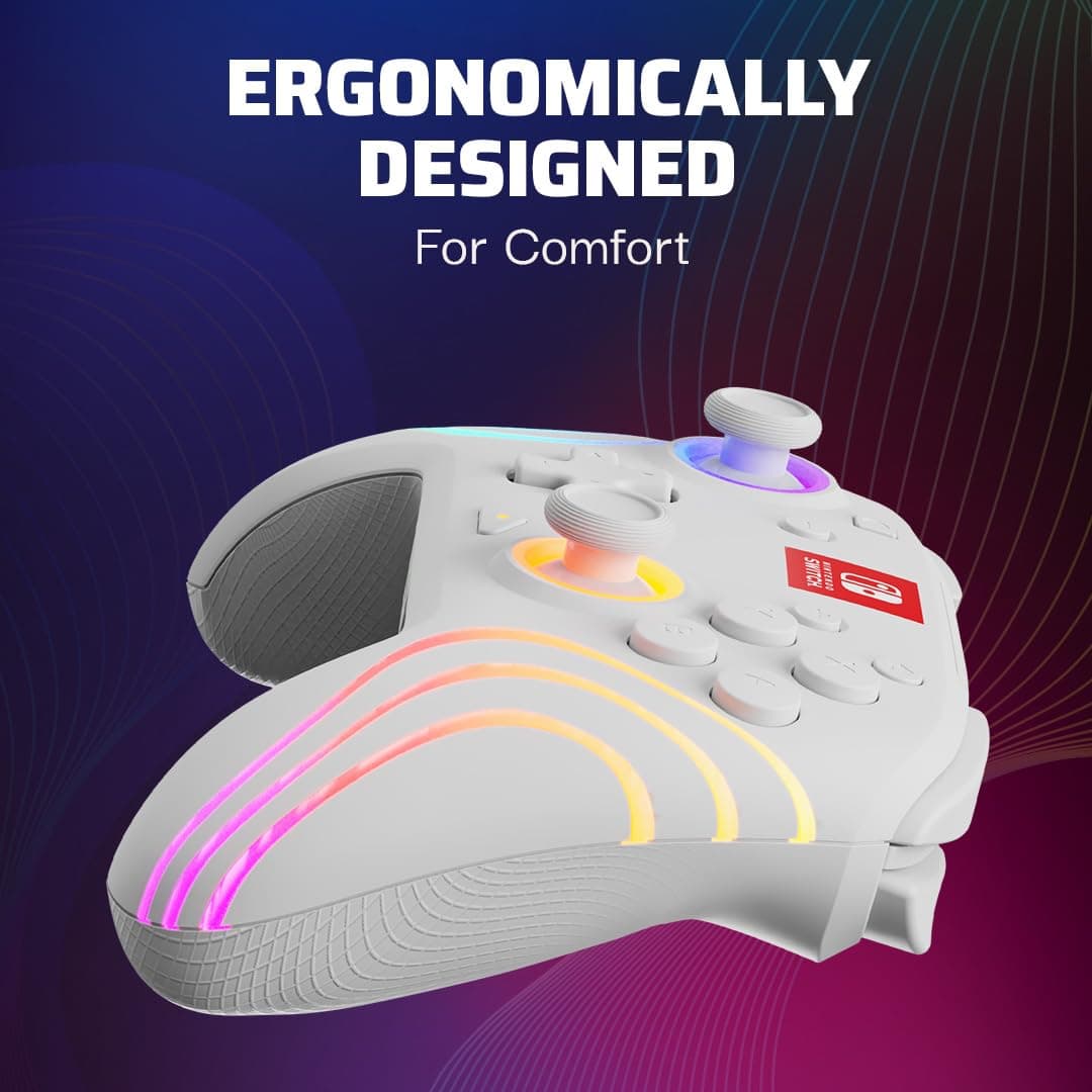 PDP Afterglow Wave Wireless Pro Controller with Full Motion for Nintendo Switch, Nintendo Switch - OLED Model, 8 RGB LED Lighting Zones, 30 Foot Range, 20 Hour Rechargeable Battery White — view 8