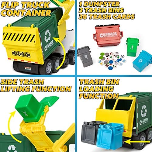 JOYIN Large Friction Powered Garbage Truck Toy Set, Includes Dumpster, Trash Bins, and Learning Cards for Kids, Boy Toys Birthday Gift for 2 3 4 Years Old Boys Girls Kids Toddler Gift of Easter Basket — view 3