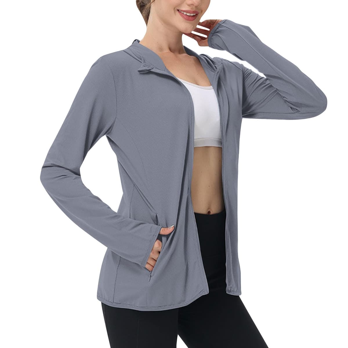 Sun Jacket for Women UPF 50+ Lightweight Athletic Jacket Sun Protection Full Zip Hoodies Shirts Hiking Outdoor Pockets — view 16