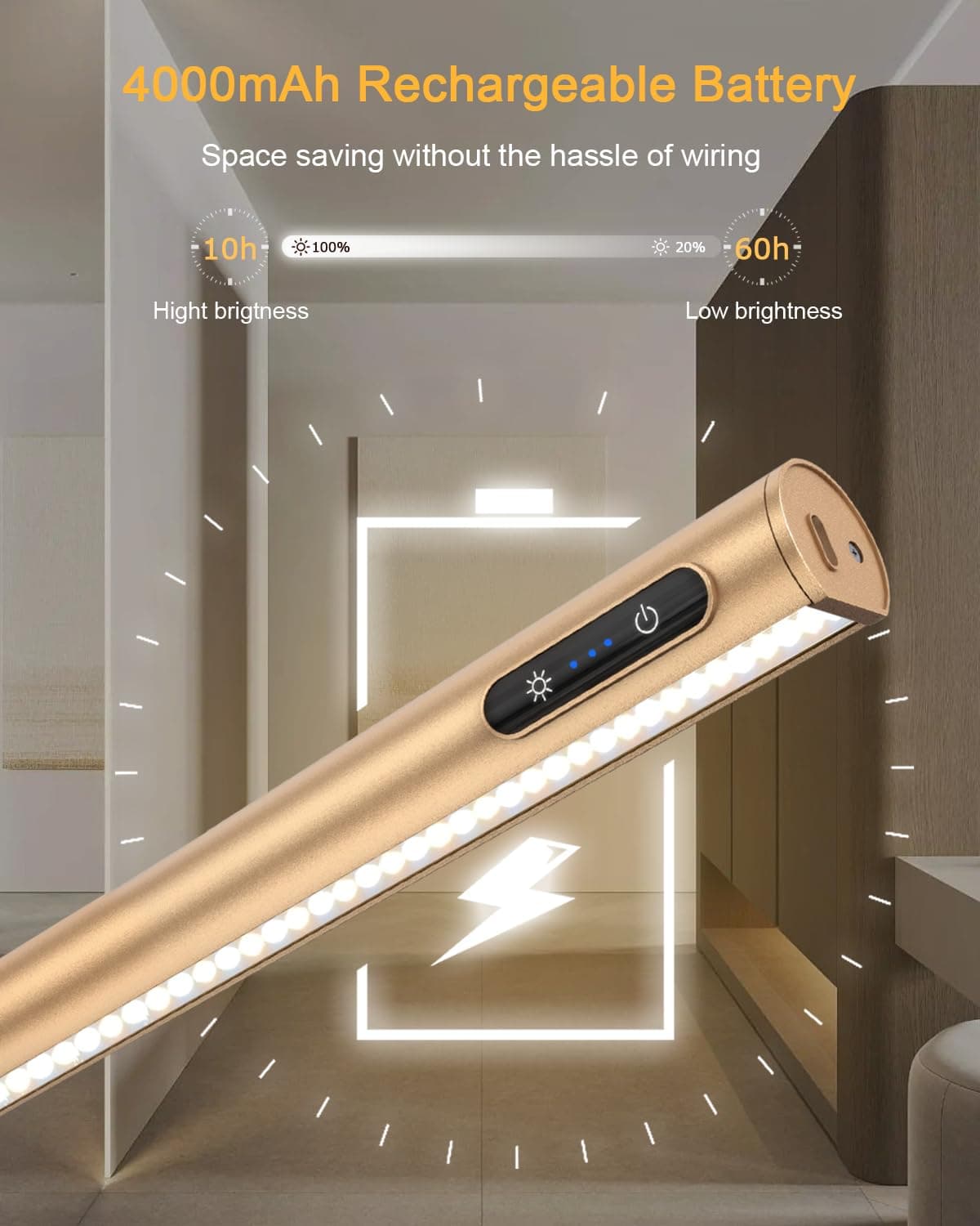 GOVSSING Picture Lights for Wall - 4000mAh Battery Operated Wall Lights with Remote, 3 Color Temps & Brightness Adjustable, 15.7” Rechargeable Wall Light, Memory & Timer Functions USB-C — view 2