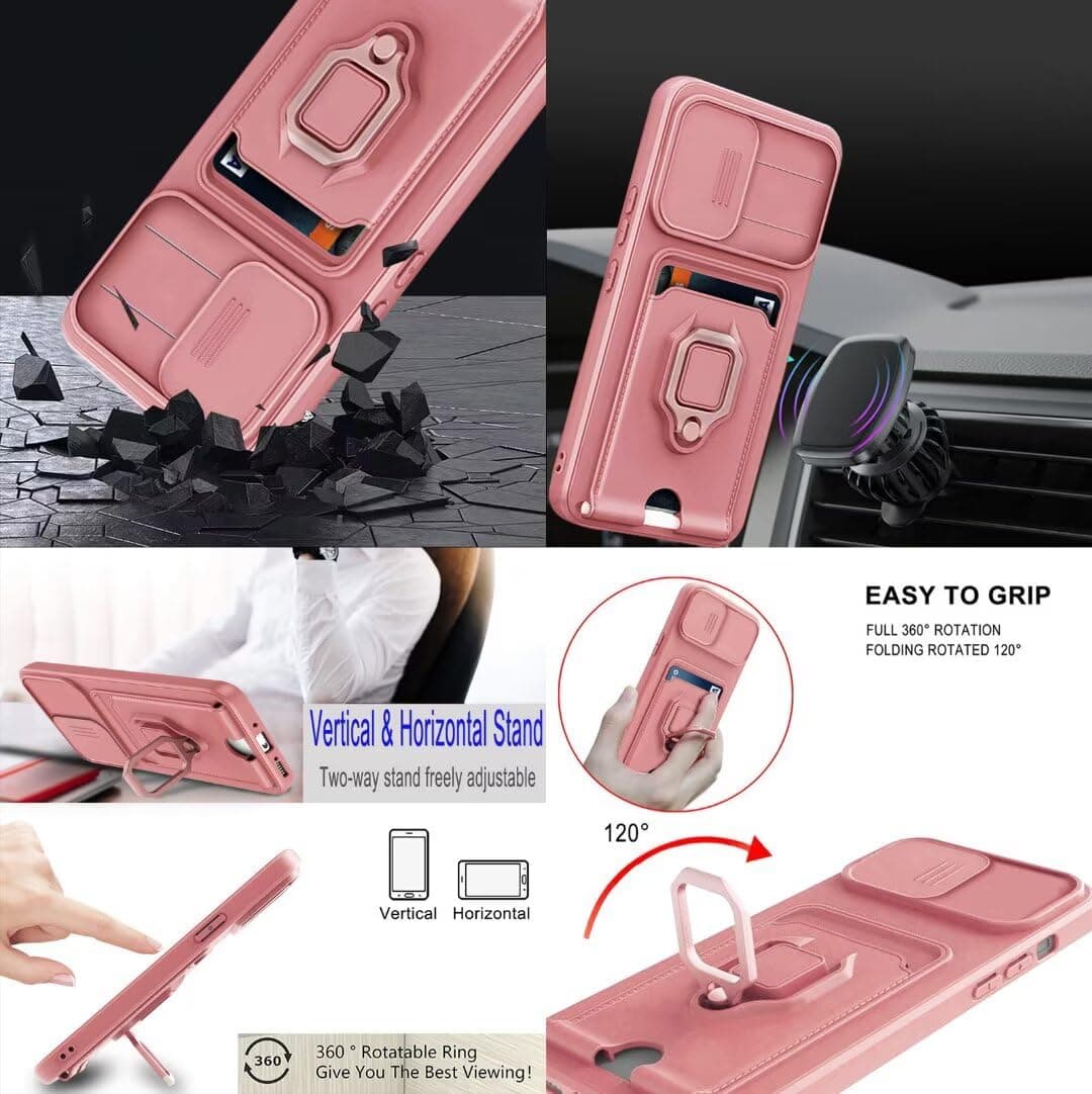 Funda Compatible con Xiaomi Redmi Note 13 4G,Cuello Cordón Carcasa Silicona Suave,Ranura con Tarjetas,Carcasa Cubierta cámara Deslizante Proteger, Anillo Soporte (Pink) — view 4
