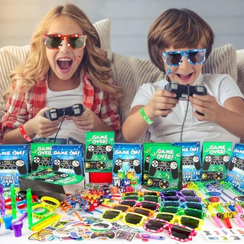 208Pcs Video Game Party Favors Pack for 12 Guest, Gamer Goodie Bag Stuffers for Kids Boys, Gaming Theme Birthday Party Decorations Supplies & Pinata Fillers — view 7
