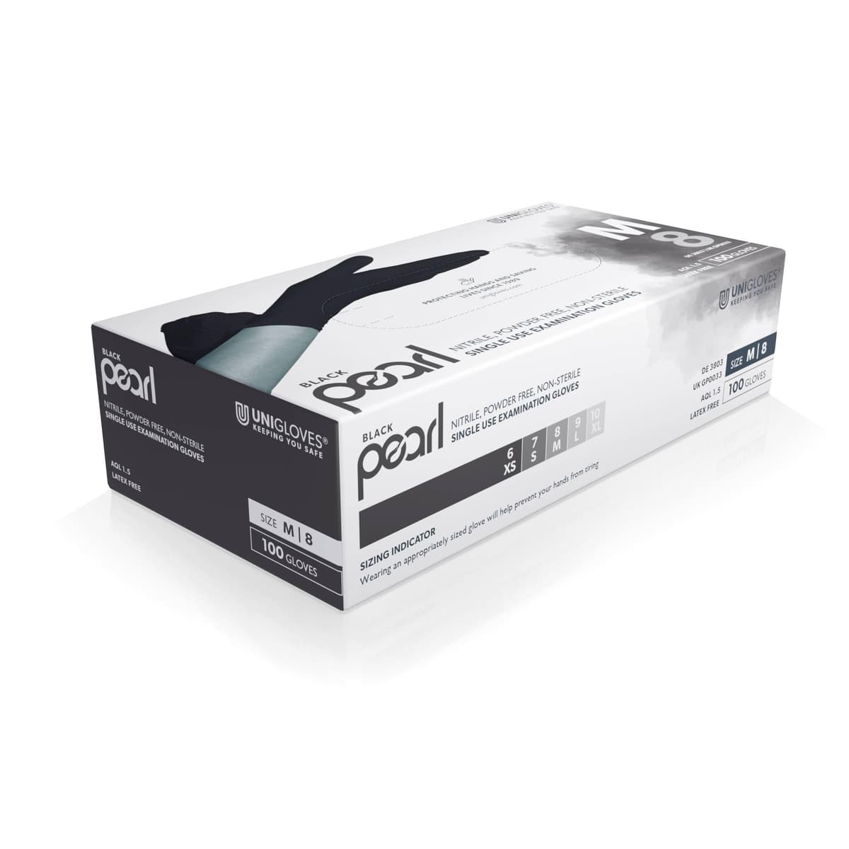 Unigloves Black Pearl Nitrile Examination Gloves - Multipurpose, Powder Free and Latex Free Disposable Gloves - Box of 100 Gloves, Black, Medium (GP0033) — view 2