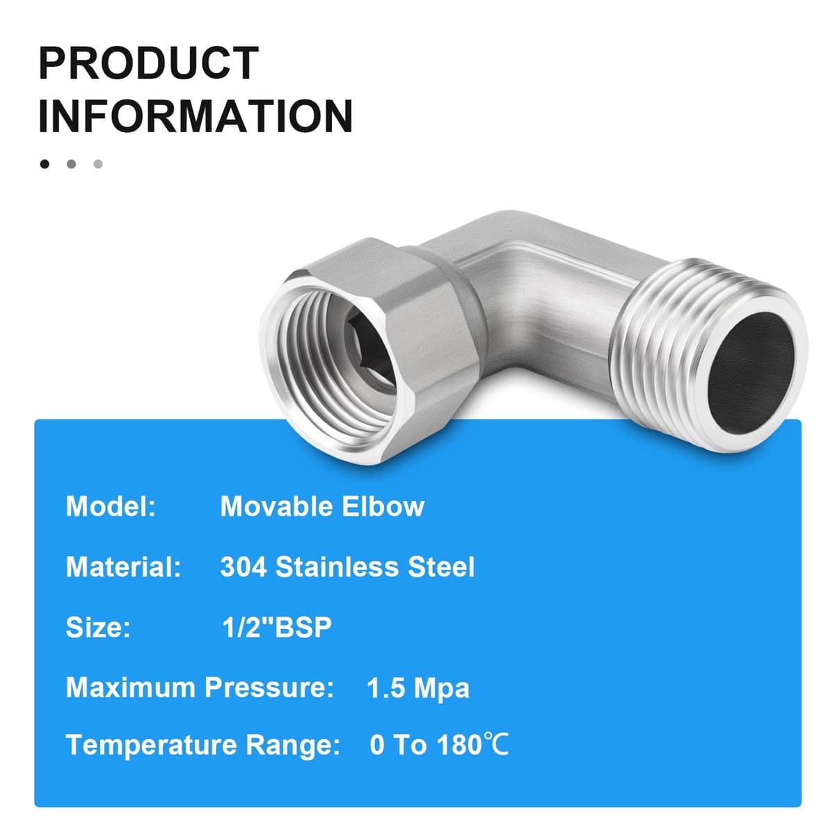1 pieza de acero inoxidable 304, codo de 90 grados, 2 extremos, conector flexible móvil, 1/2" hembra y macho para pulverizador, válvula angular, brazo de ducha — view 4