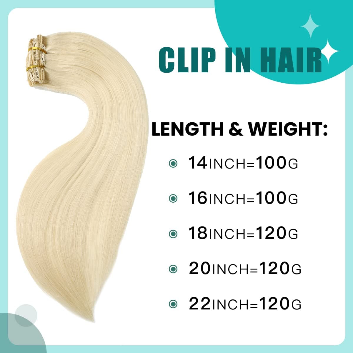 SURNEL Extensiones Clip Pelo Natural 100g 40cm 6 Piezas Rubio Platino Claro Extensiones De Clip De Humano Real Extensiones Pelo Remy Natural (C#60-40cm) — view 2