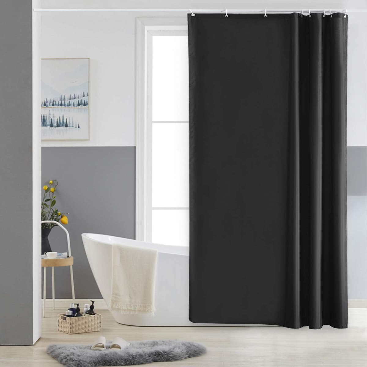 Furlinic Cortina Ducha 200x200cm Antimoho Impermeable Lavable Blanco Tela Poliéster Grandes Cortinas de Baño con 12 Aros de Cortina Ducha. — view 9