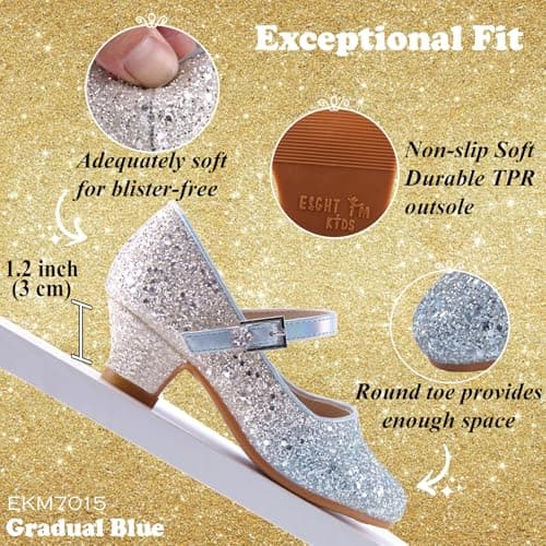EIGHT KM Girls High Heel Dress Shoes Mary Jane Princess Wedding Party Pump Shoes EKM7015 Sparkle Glitter Gradual Blue Size 5 US Big Kid — view 3
